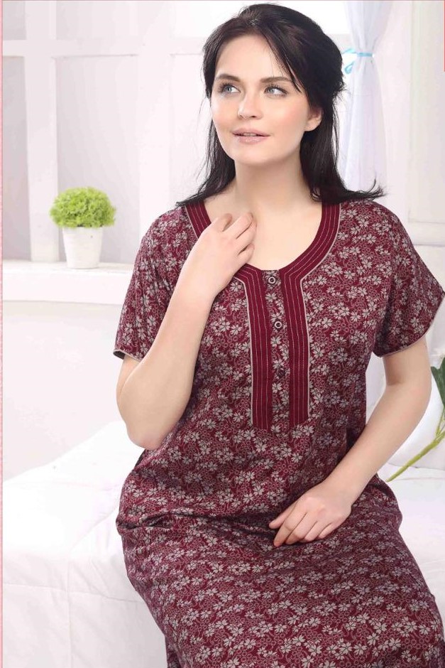 Minelli Full Length Cotton Nightdress - Purple flowers