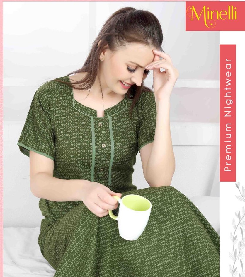 Minelli Full Length Cotton Nightdress - Green Oval