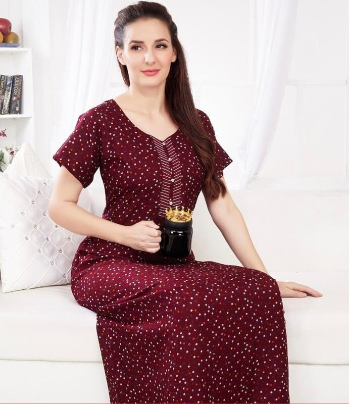 Minelli Alpine Nightdress - Maroon Dots Minelli Alpine Nightdress - Maroon Dots