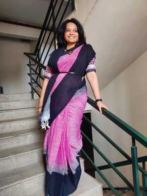 Imposing Pink Casual Black Border Linen Silk Saree