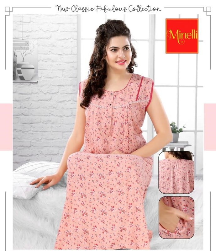 Minelli Alpine Nightdress - Pink Flower Sleeveless Minelli Alpine Nightdress - Pink Flower Sleeveless