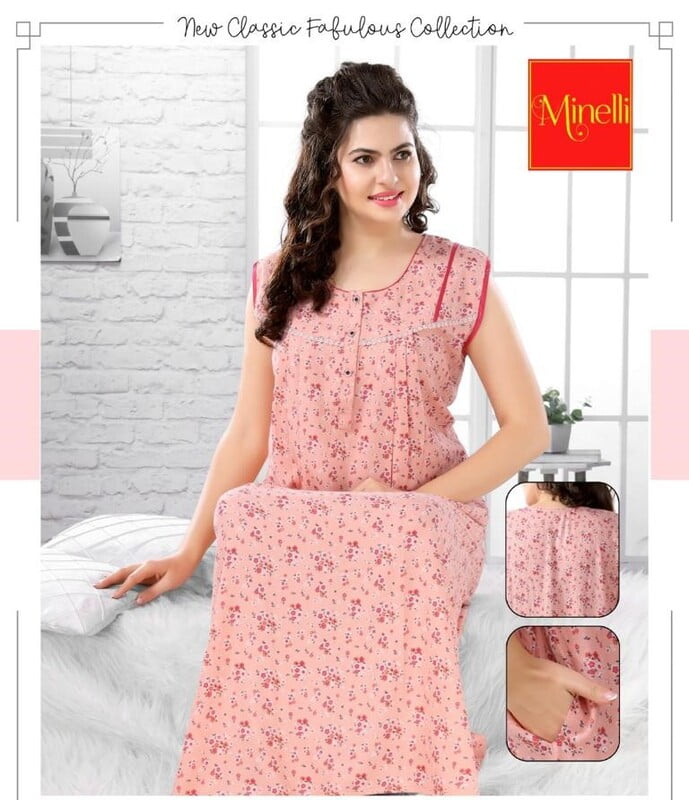 Minelli Alpine Nightdress - Pink Flower Sleeveless