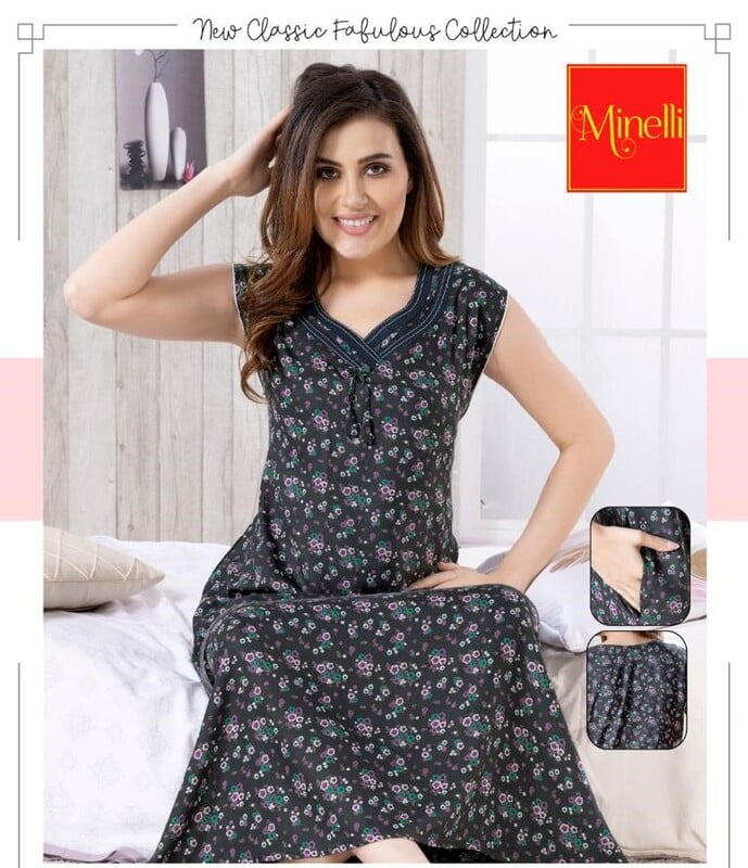 Minelli Alpine Nightdress - Black Flower Sleeveless