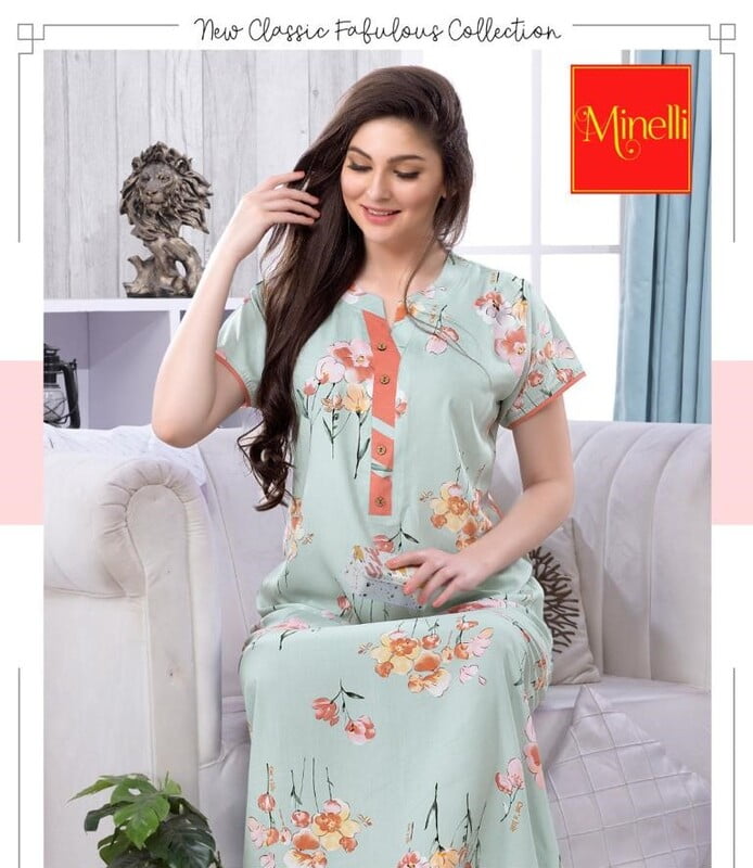 Minelli Alpine Nightdress - Light Green Flowers Minelli Alpine Nightdress - Light Green Flowers