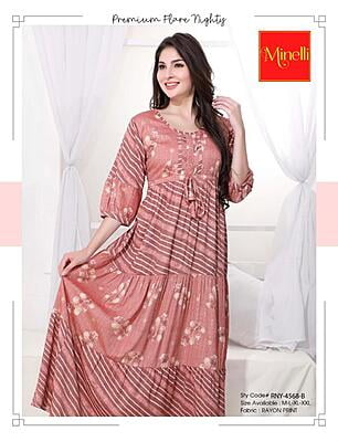 Minelli Womens Printed Semi Ghagra Nighty - Pink Flower