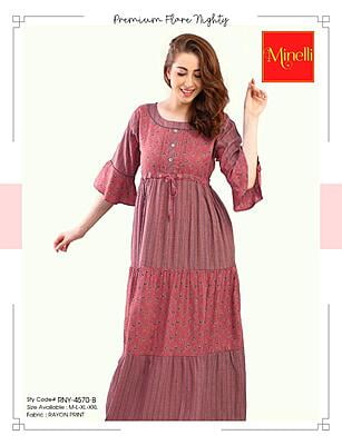 Minelli Womens Printed Semi Ghagra Nighty - Lavender