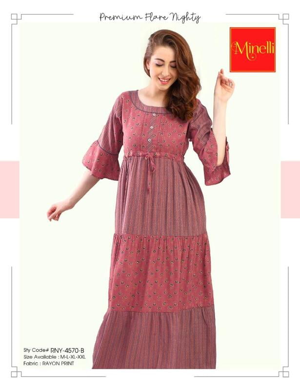 Minelli Womens Printed Semi Ghagra Nighty - Lavender Minelli Womens Printed Semi Ghagra Nighty - Lavender