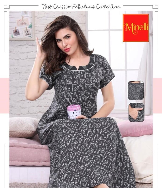 Minelli Alpine Nightdress - Black Leaf Abstract Minelli Alpine Nightdress - Black Leaf Abstract