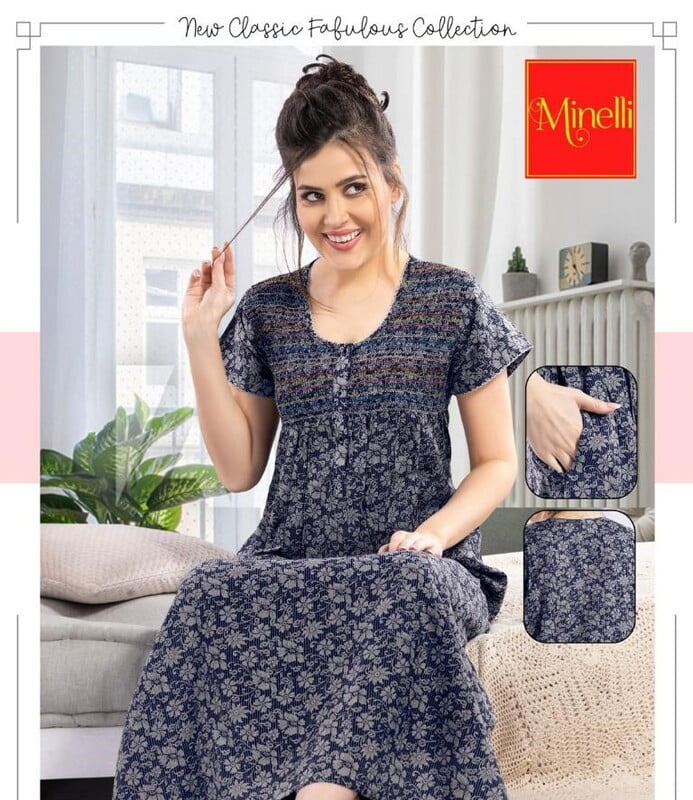 Minelli Alpine Nightdress - Smocking Alpine Blue Minelli Alpine Nightdress - Smocking Alpine Blue