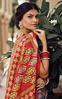 Pochampally silk saree - Grey With Red