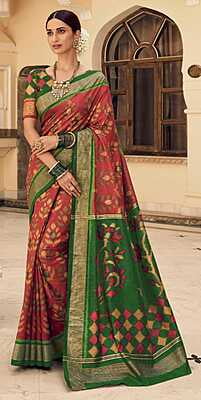 Pochampally Silk Saree - Red & Green