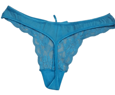 Cheeky Lace Mid Waist T Back Thong Panty- Sky Blue