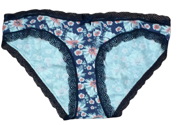 Fancy Mesh Printed Bikini Lacely Panty- Blue Flowery