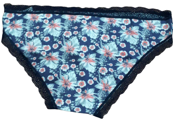 Fancy Mesh Printed Bikini Lacely Panty- Blue Flowery