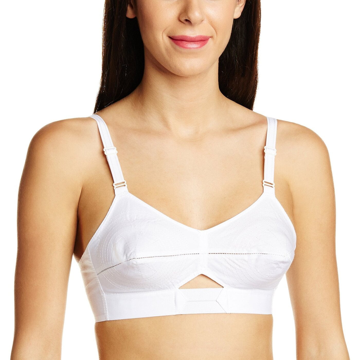 Feelings Solid Firm Bust Control Soft Support Full Coverage Round Stitch  Cotton Bra - Dew-White