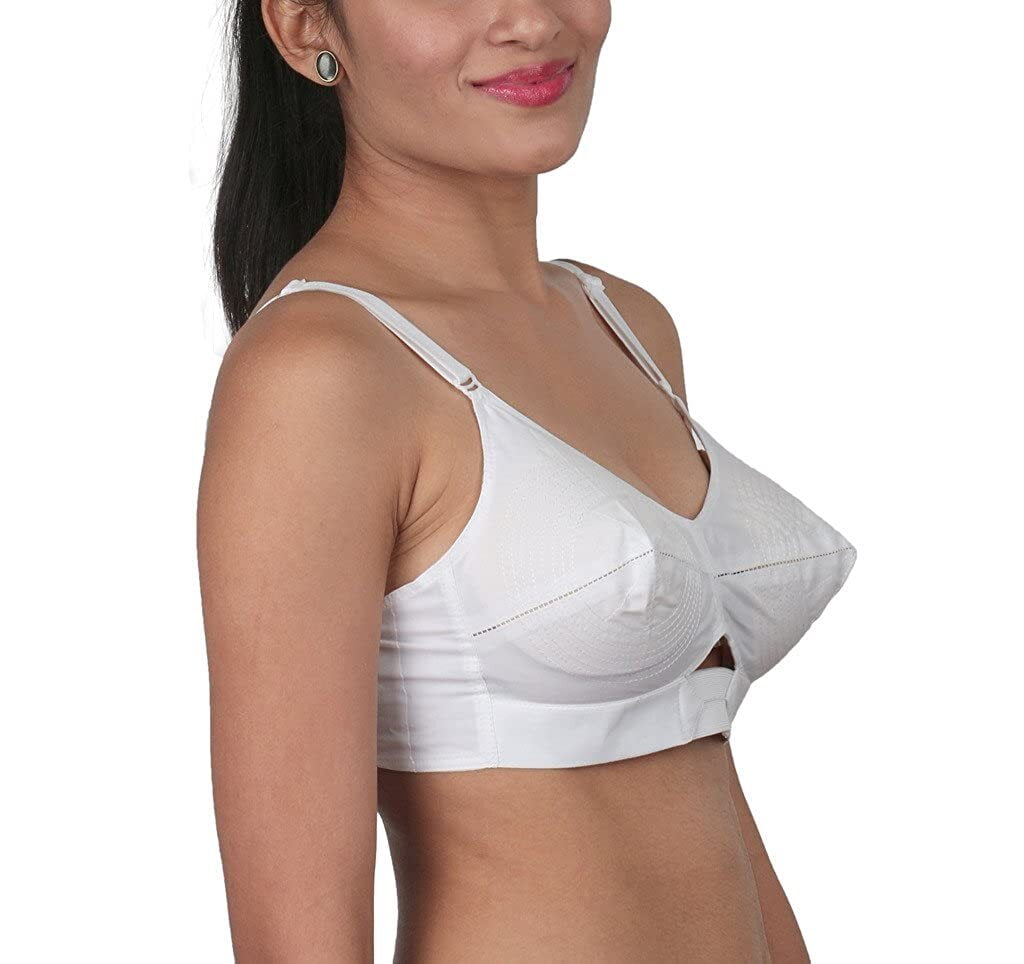 Feelings Solid Firm Bust Control Soft Support Full Coverage Round Stitch  Cotton Bra - Dew-White