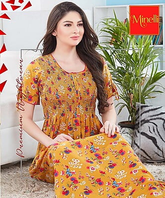 Minelli Smocking Rayon Nighty - YellowFlowers