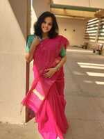 Jazzy Pink Jute Silk  - Hand Crafted Saree