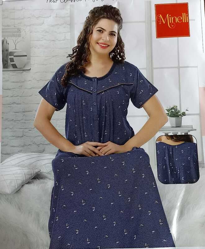 Minelli Alpine Nightdress - Blue Abstract Leaf Minelli Alpine Nightdress - Blue Abstract Leaf